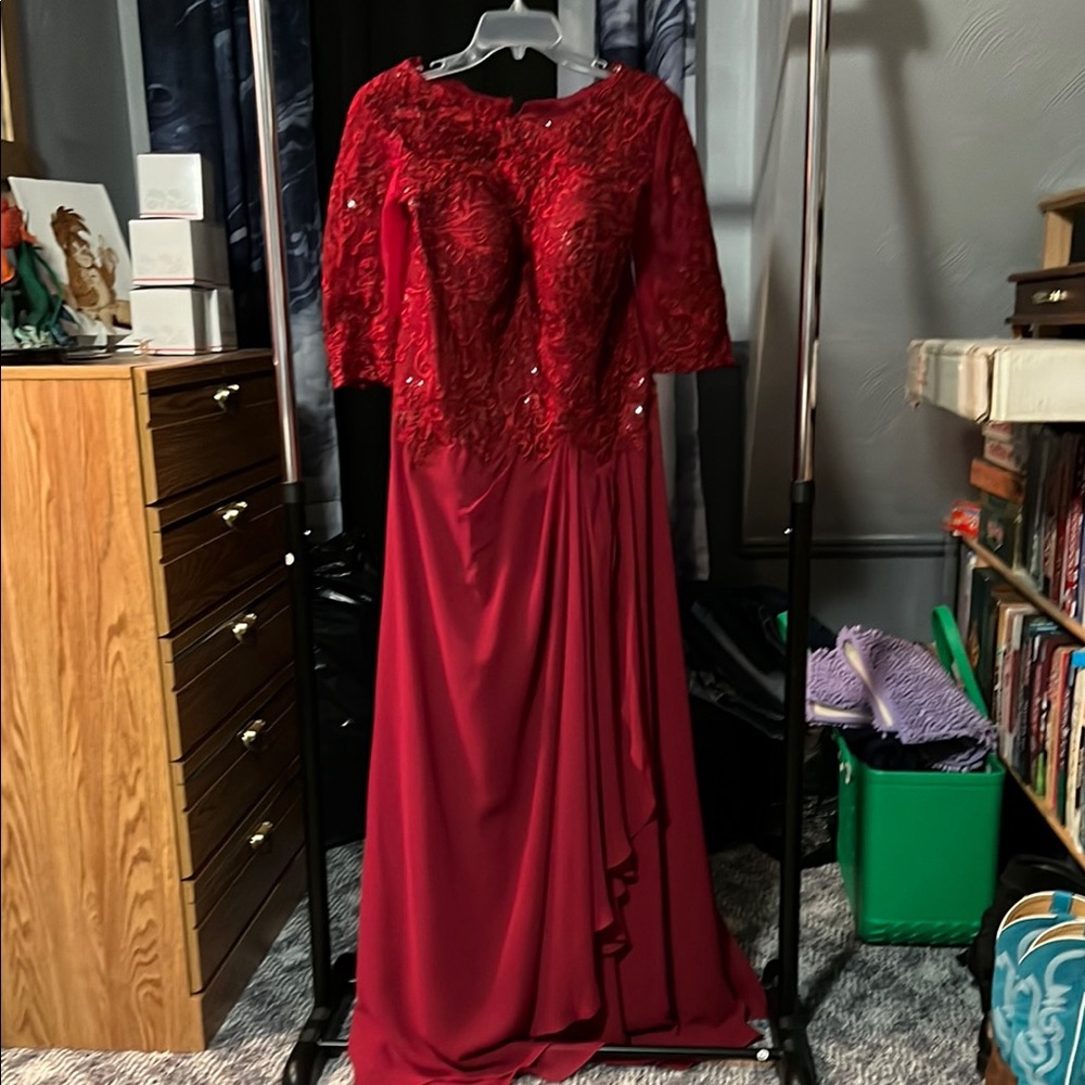 Red Embellished Sweetheart Maxi Gown